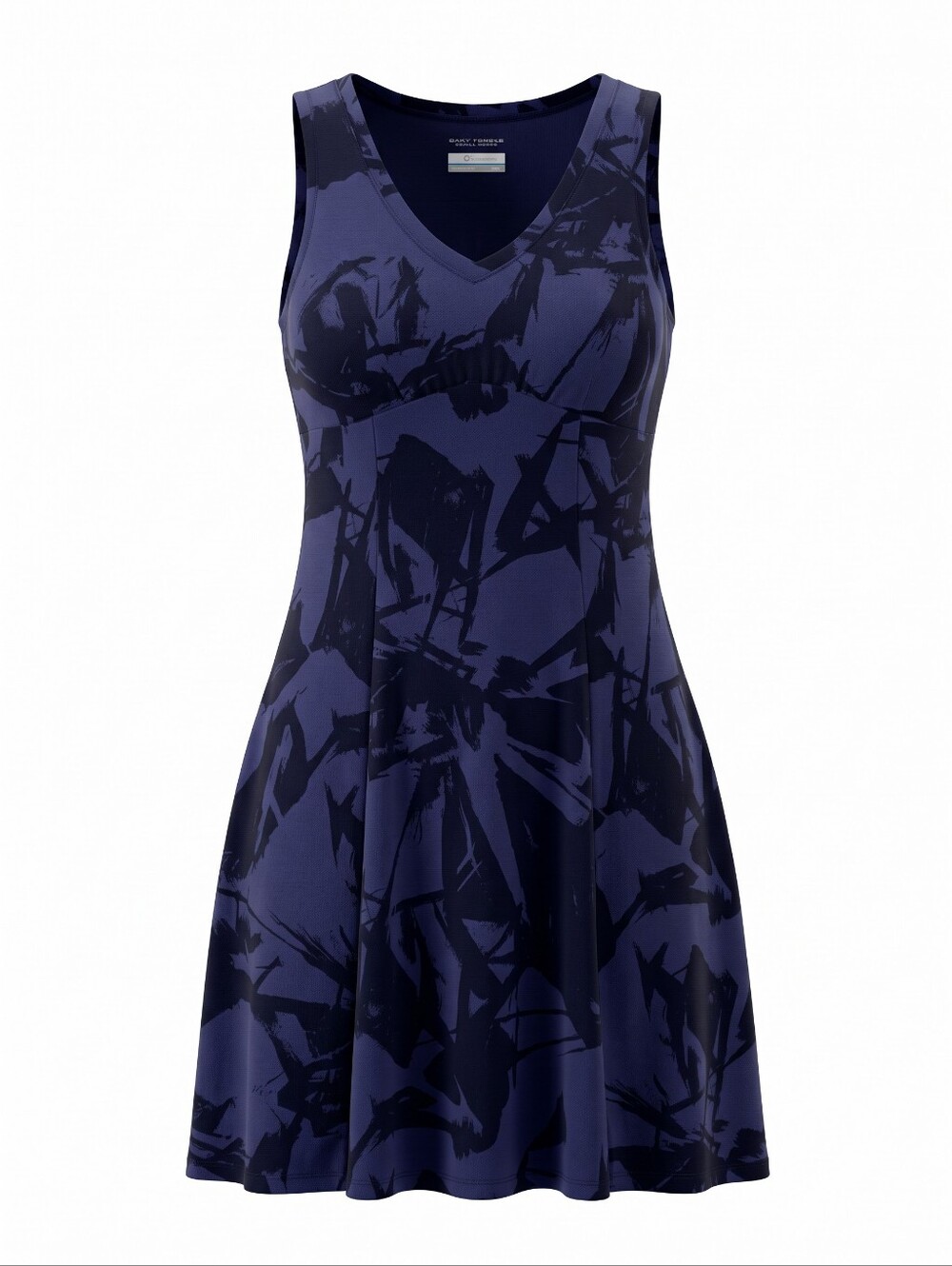 Columbia Navy and Black V-Neck Printed A-Line Dress Resortwear Casual